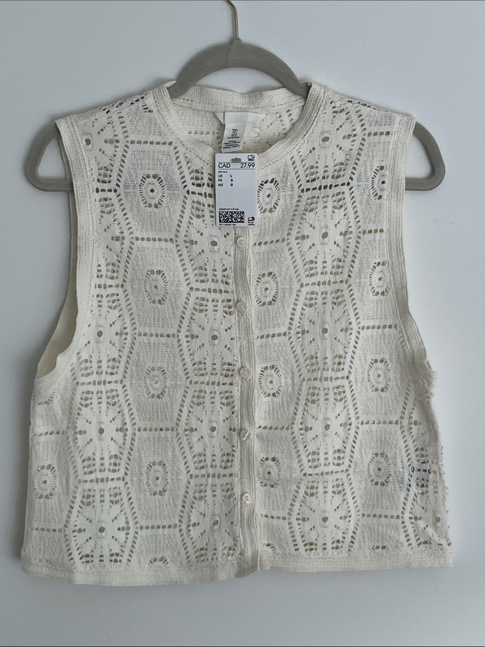 H&M Cream Crochet Button-Front Tank Top